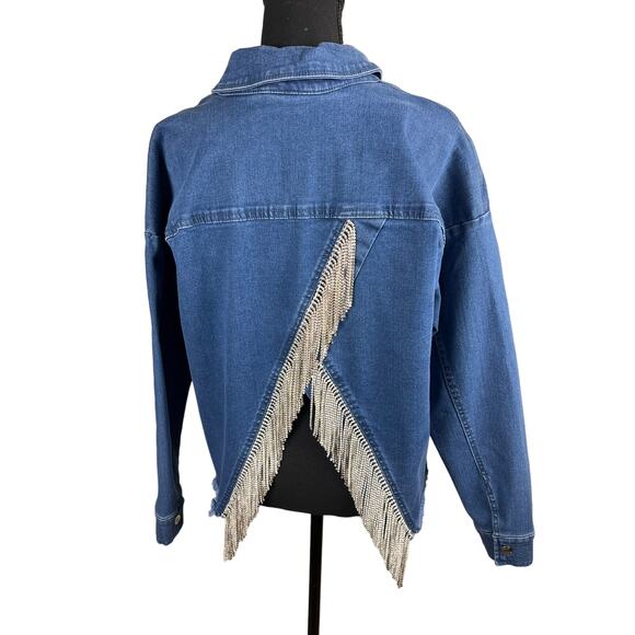 QVC Women with Control My Wonder Denim Embellished Fringe Jacket NWT SIZE L - Picture 6 of 9
